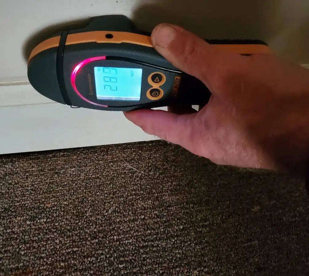 Moisture detection at baseboard during Storm Damage Restoration in Lemon Grove